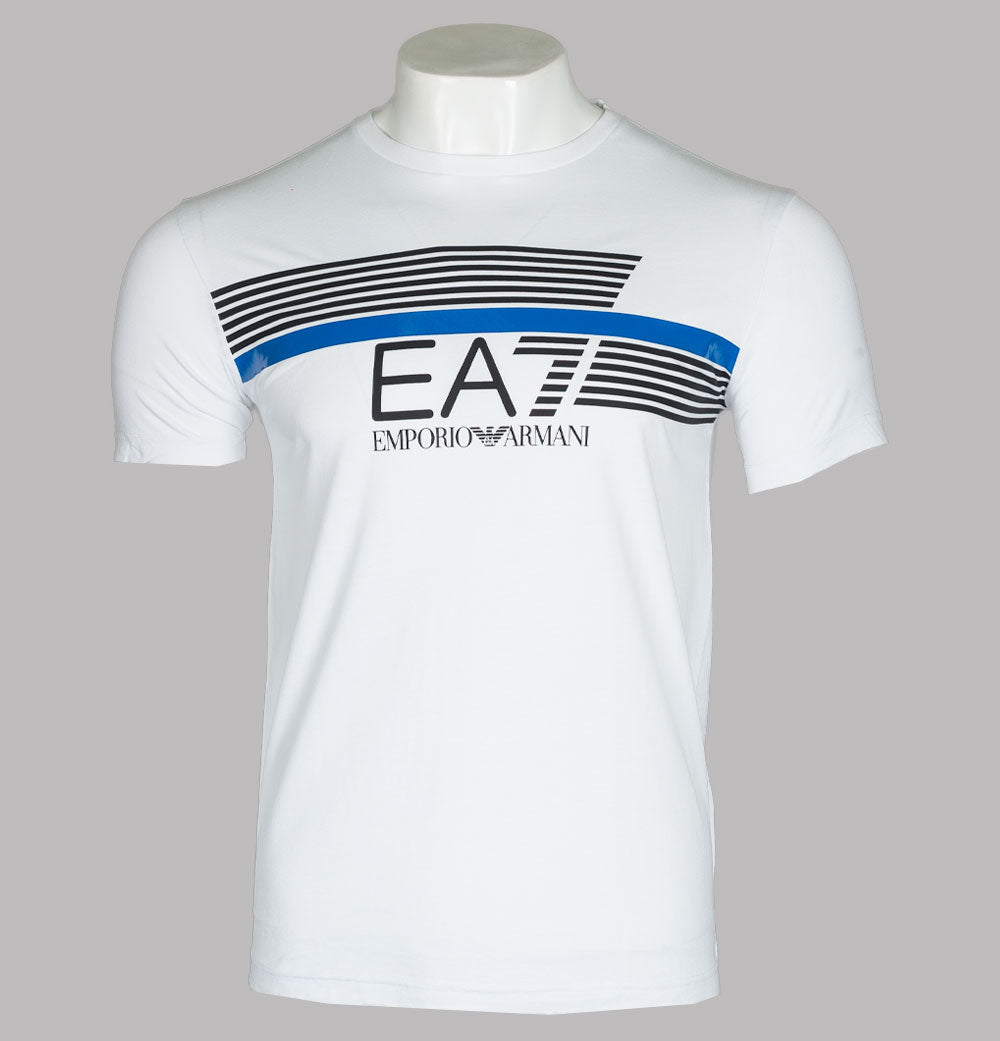 EA7 Stripe Lines Logo T Shirt White Bronx Clothing