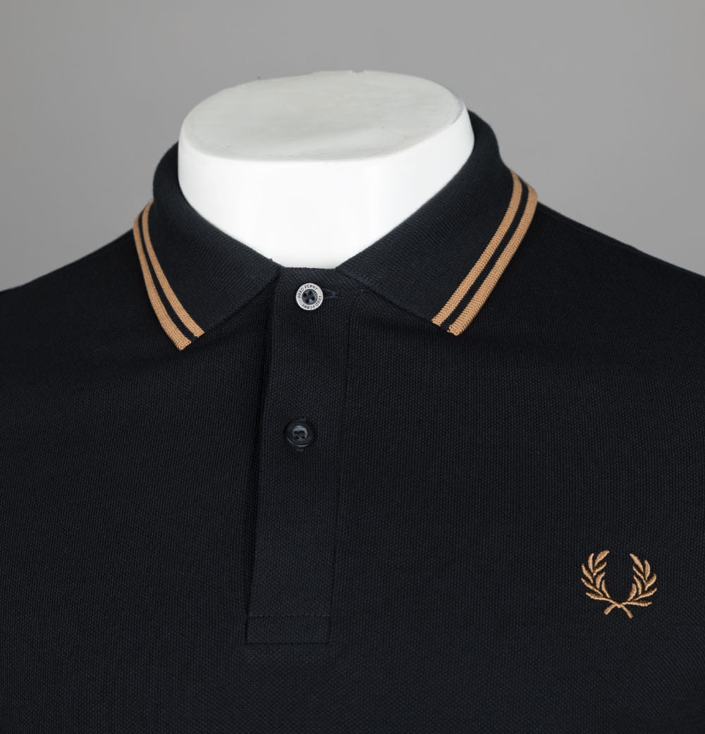 【FRED PERRY】Twin Tipped Shirt★Black/Shaded Stone Fred Perry LS Twin Tipped Polo Shirt Black/Shaded Stone