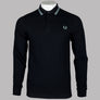 Fred Perry LS Twin Tipped Polo Shirt Black/Silver Blue