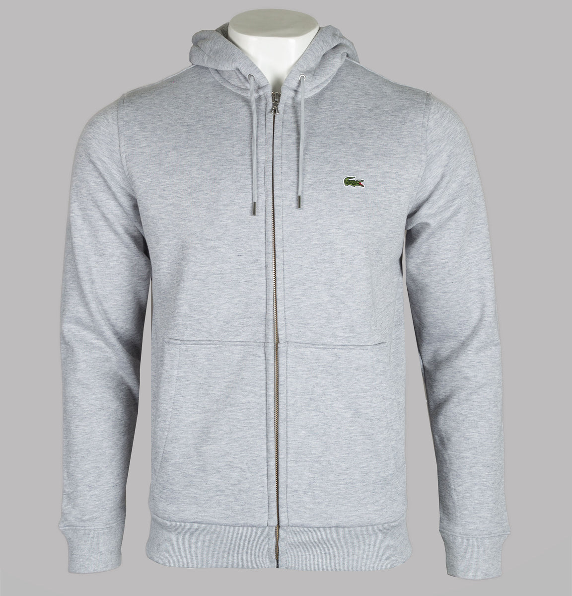 Lacoste Zip Up Hooded Sweatshirt Light Grey Bronx Clothing