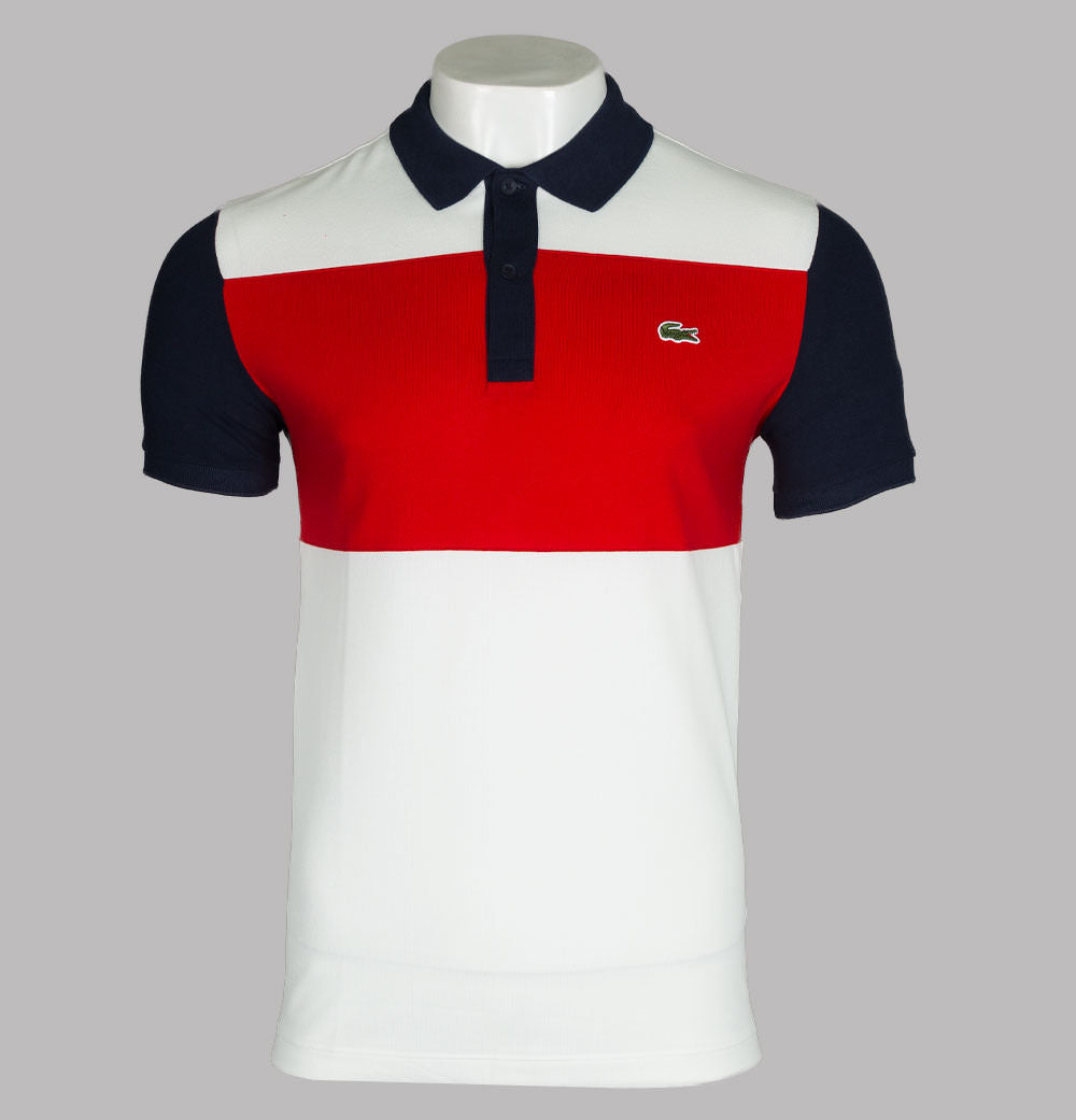 Lacoste Stretch Colour block Polo White/Red – Bronx Clothing