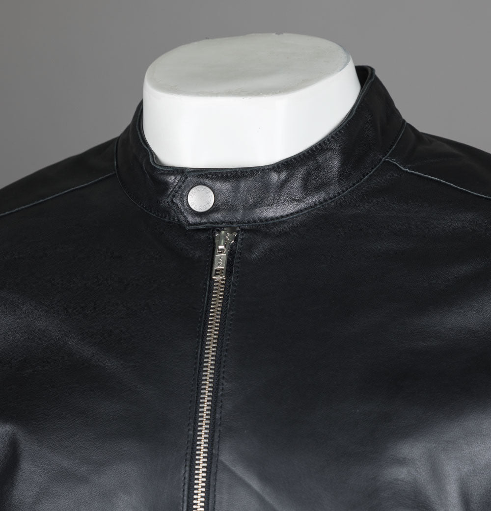 Pretty Green Freeman Leather Jacket Black