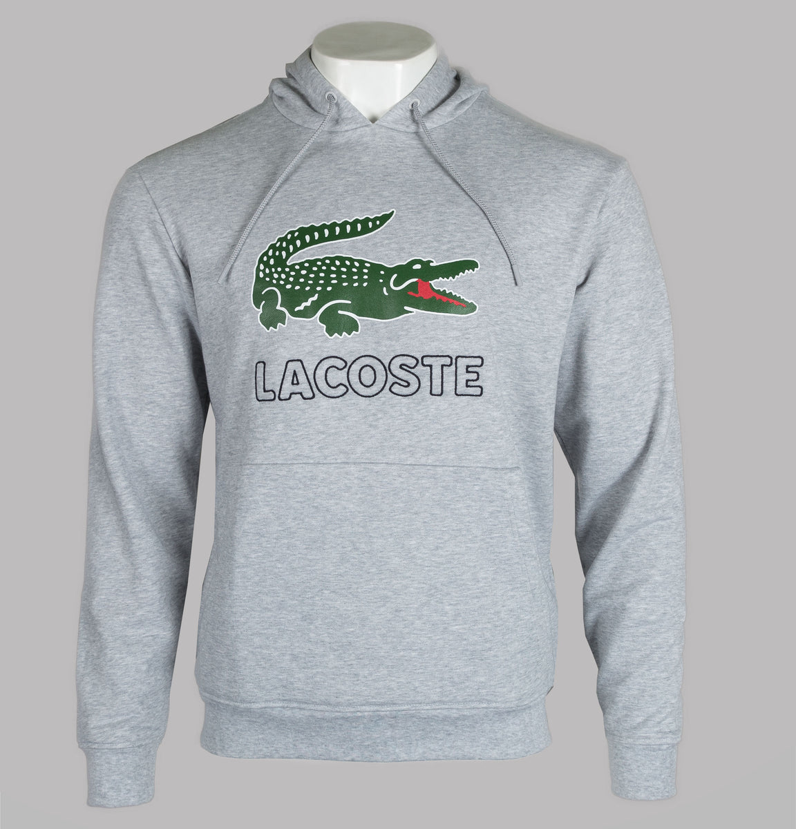 Lacoste Embroidered Signature Logo Hooded Sweatshirt Light Grey Bronx Clothing