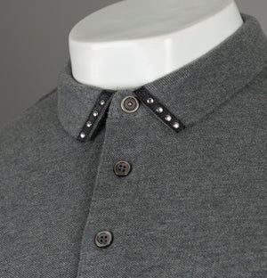 Pretty Green Stud Detail Polo Shirt Grey Marl