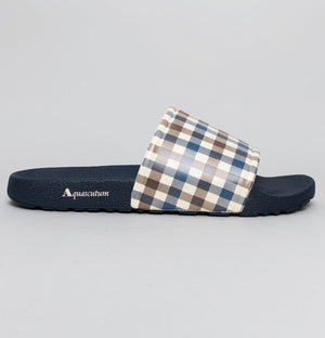 Aquascutum Beach Check Sliders Navy