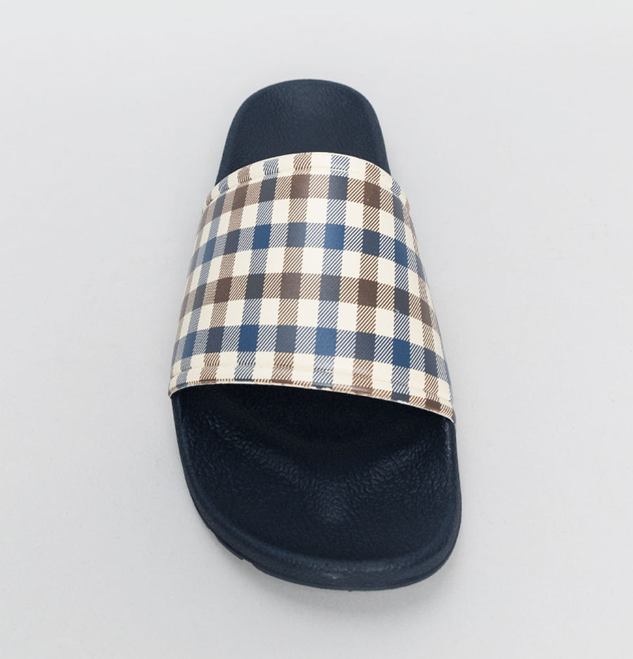 Aquascutum Beach Check Sliders Navy