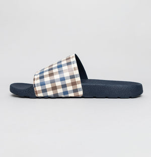 Aquascutum Beach Check Sliders Navy