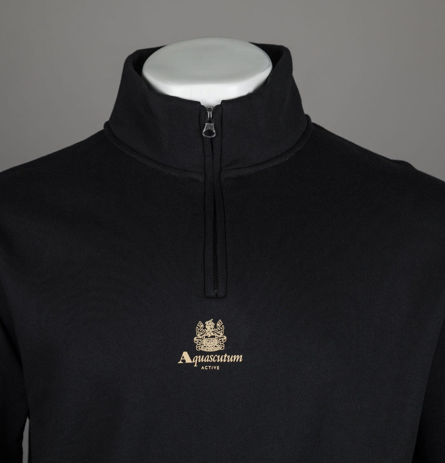 Aquascutum Centred Logo 1/4 Zip Fleece Back Sweatshirt Black