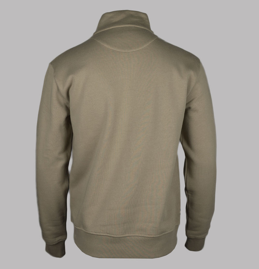 Aquascutum Centred Logo 1/4 Zip Fleece Back Sweatshirt Khaki