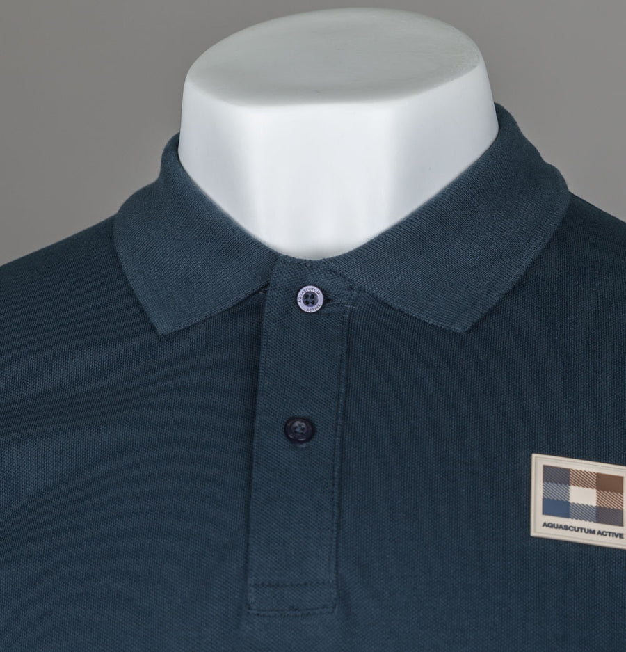 Aquascutum Check Patch Polo Shirt Navy