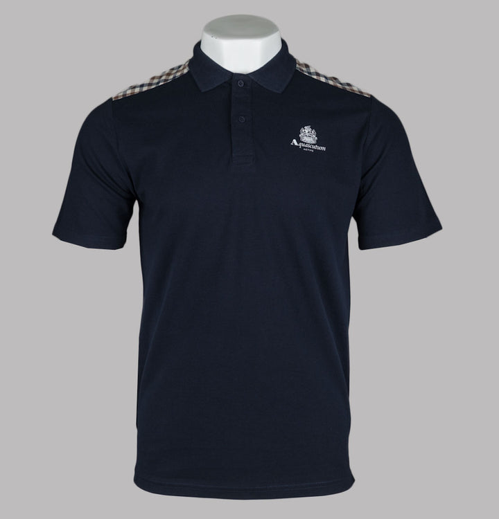 Aquascutum Club Check Details Polo Shirt Navy