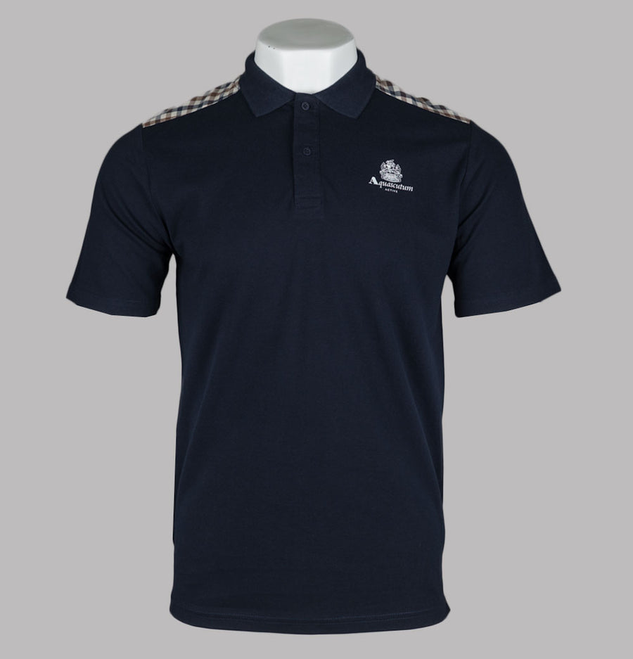 Aquascutum Club Check Details Polo Shirt Navy