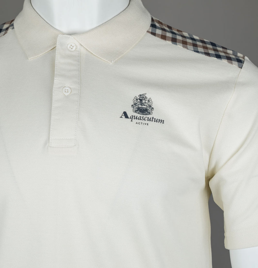 Aquascutum Club Check Details Polo Shirt Old White