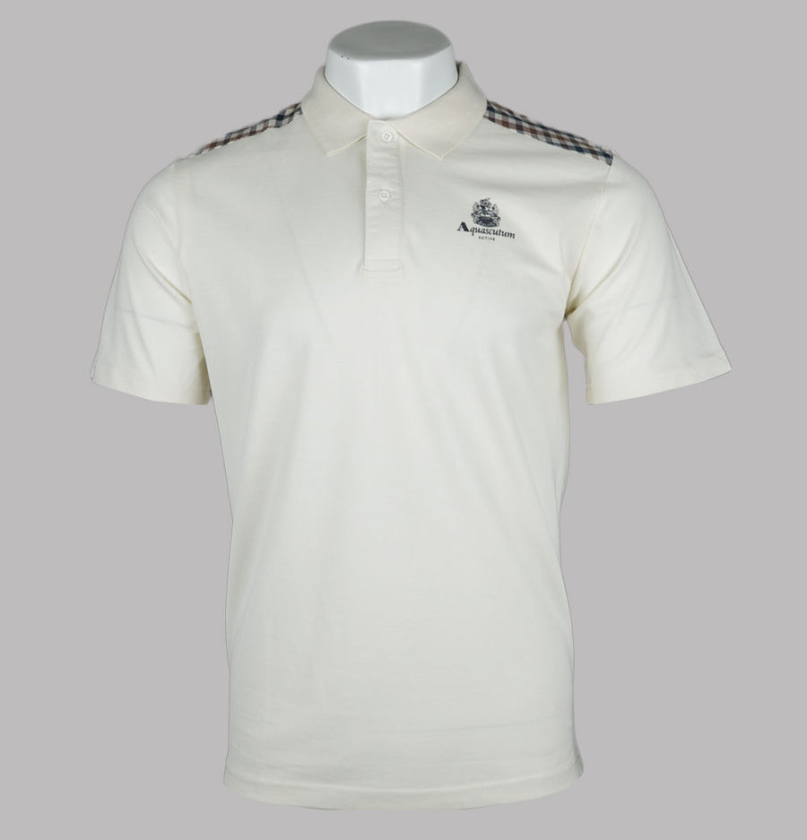 Aquascutum Club Check Details Polo Shirt Old White
