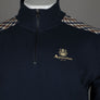 Aquascutum Club Check Shoulder 1/4 Zip Fleece Back Sweatshirt Navy