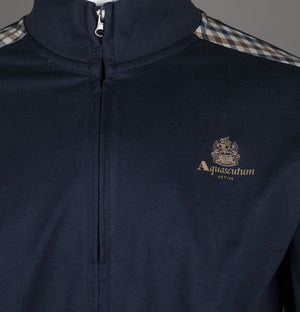 Aquascutum Full Zip Club Check Details Sweatshirt Navy