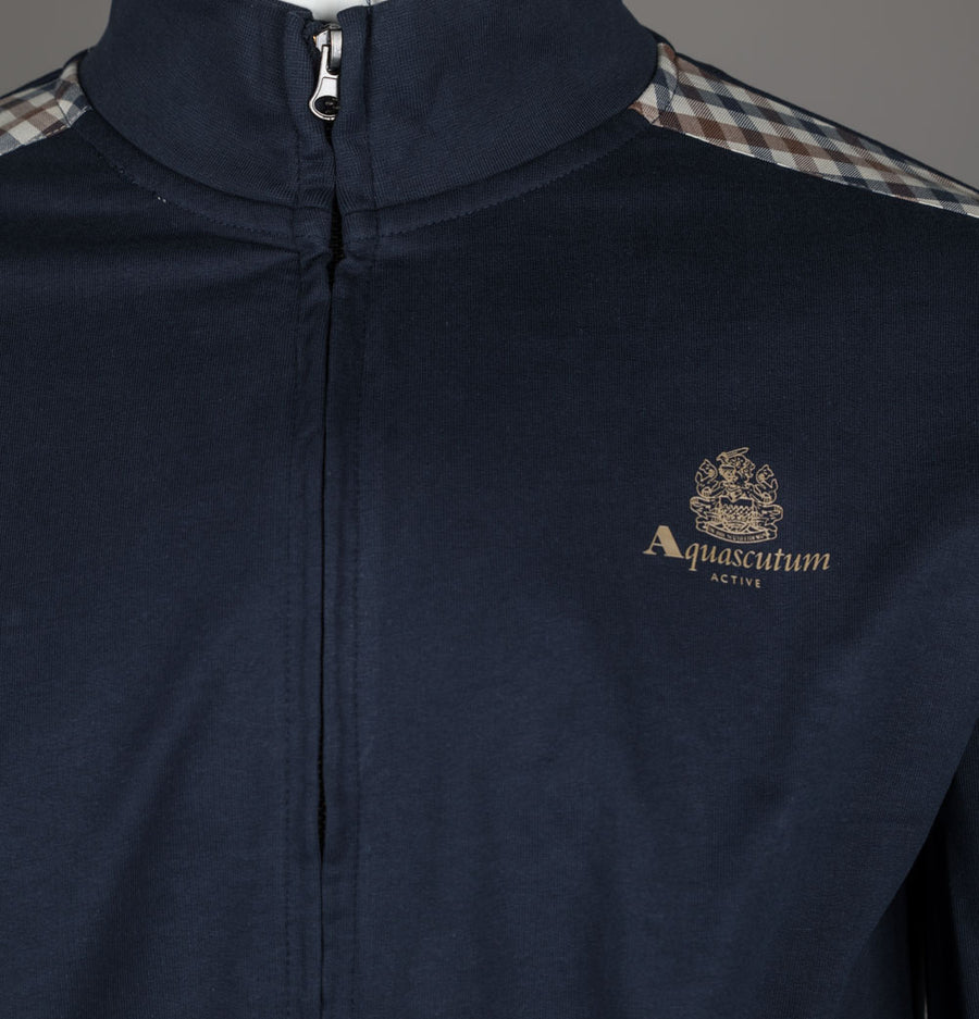 Aquascutum Full Zip Club Check Details Sweatshirt Navy
