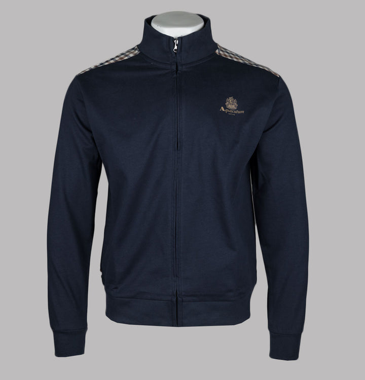 Aquascutum Full Zip Club Check Details Sweatshirt Navy