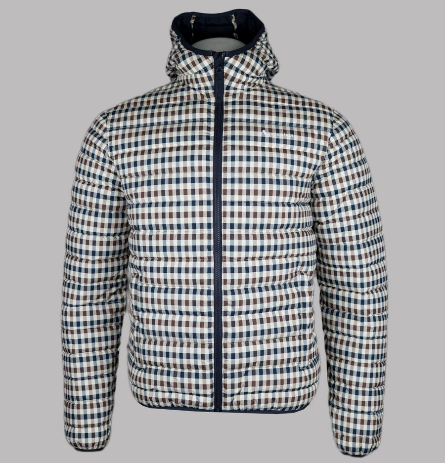 Aquascutum Hooded Lightweight Puffer Jacket Club Check