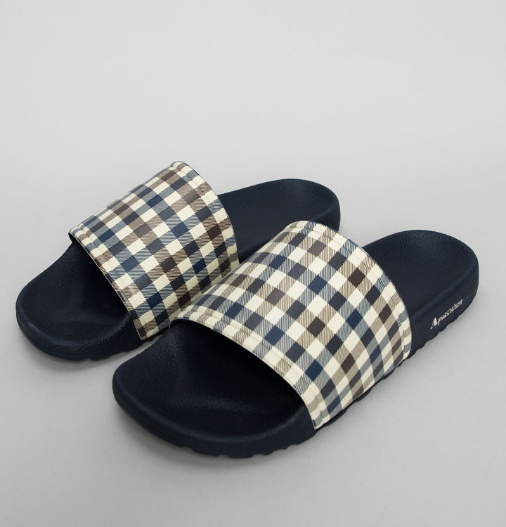Aquascutum Iconic Check Sliders Navy