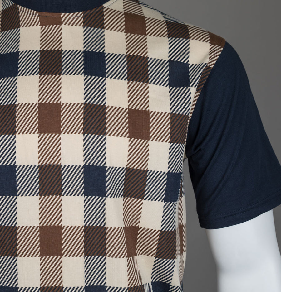 Aquascutum Macro Iconic Front Check T-Shirt Navy