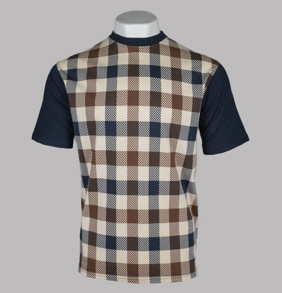 Aquascutum Macro Iconic Front Check T-Shirt Navy