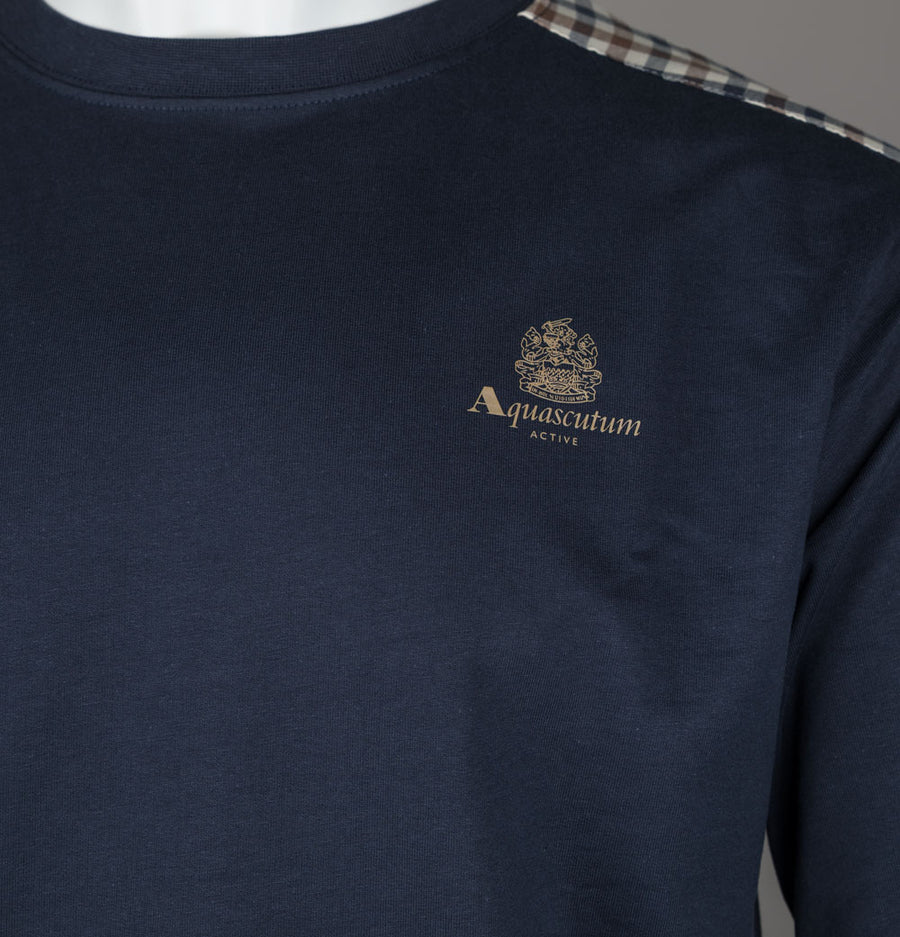 Aquascutum Small Logo Club Check Details Sweatshirt Navy