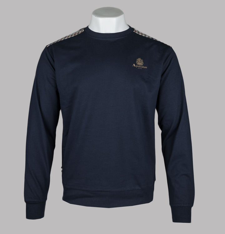 Aquascutum Small Logo Club Check Details Sweatshirt Navy