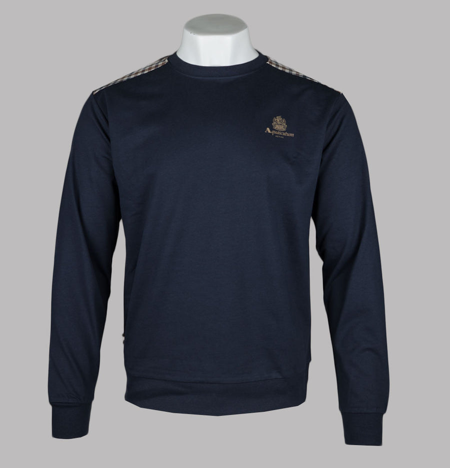 Aquascutum Small Logo Club Check Details Sweatshirt Navy