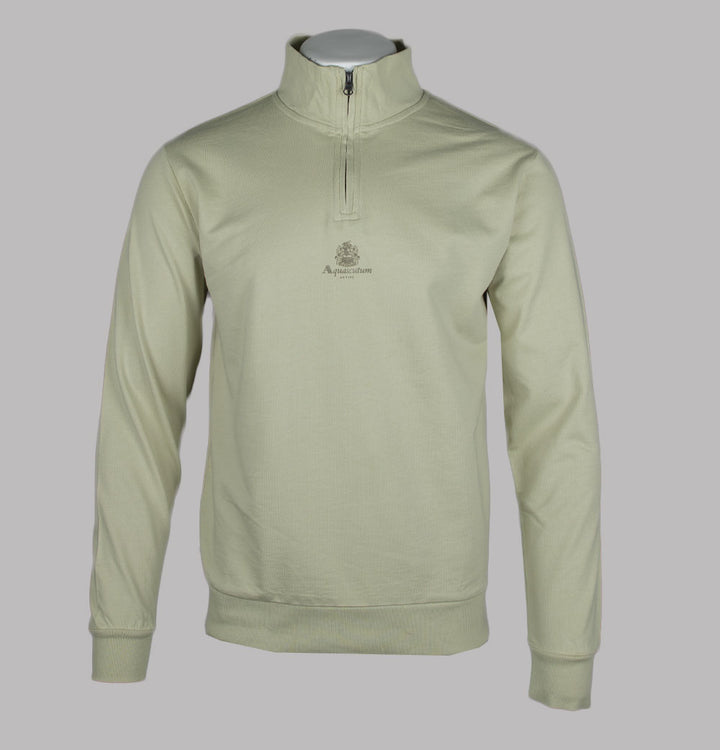 Aquascutum Small Logo Quarter Zip Sweatshirt Beige