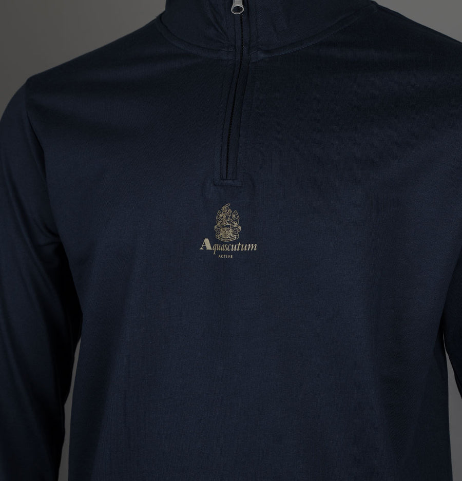 Aquascutum Small Logo Quarter Zip Sweatshirt Navy