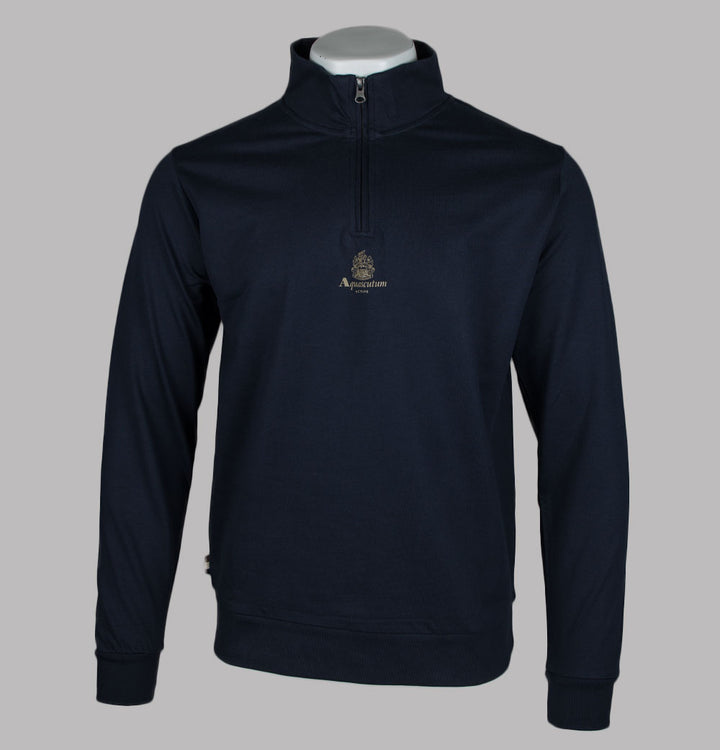 Aquascutum Small Logo Quarter Zip Sweatshirt Navy