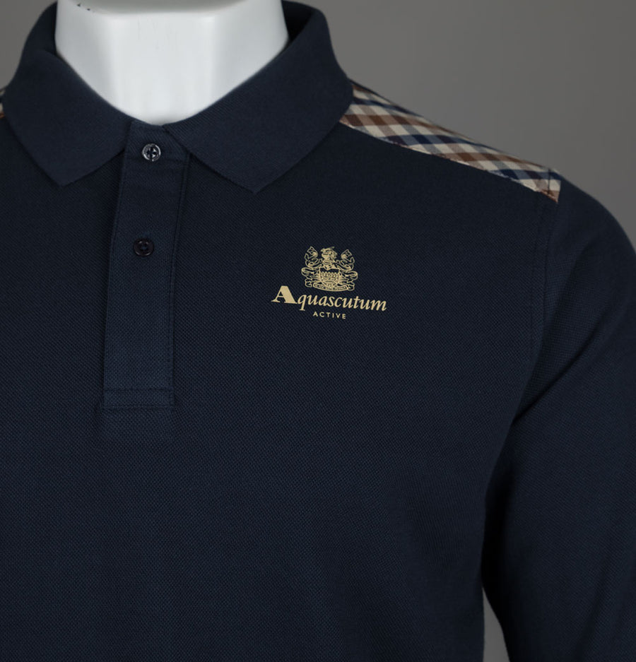 Aquascutum Stripes Piquet LS Polo Shirt Navy