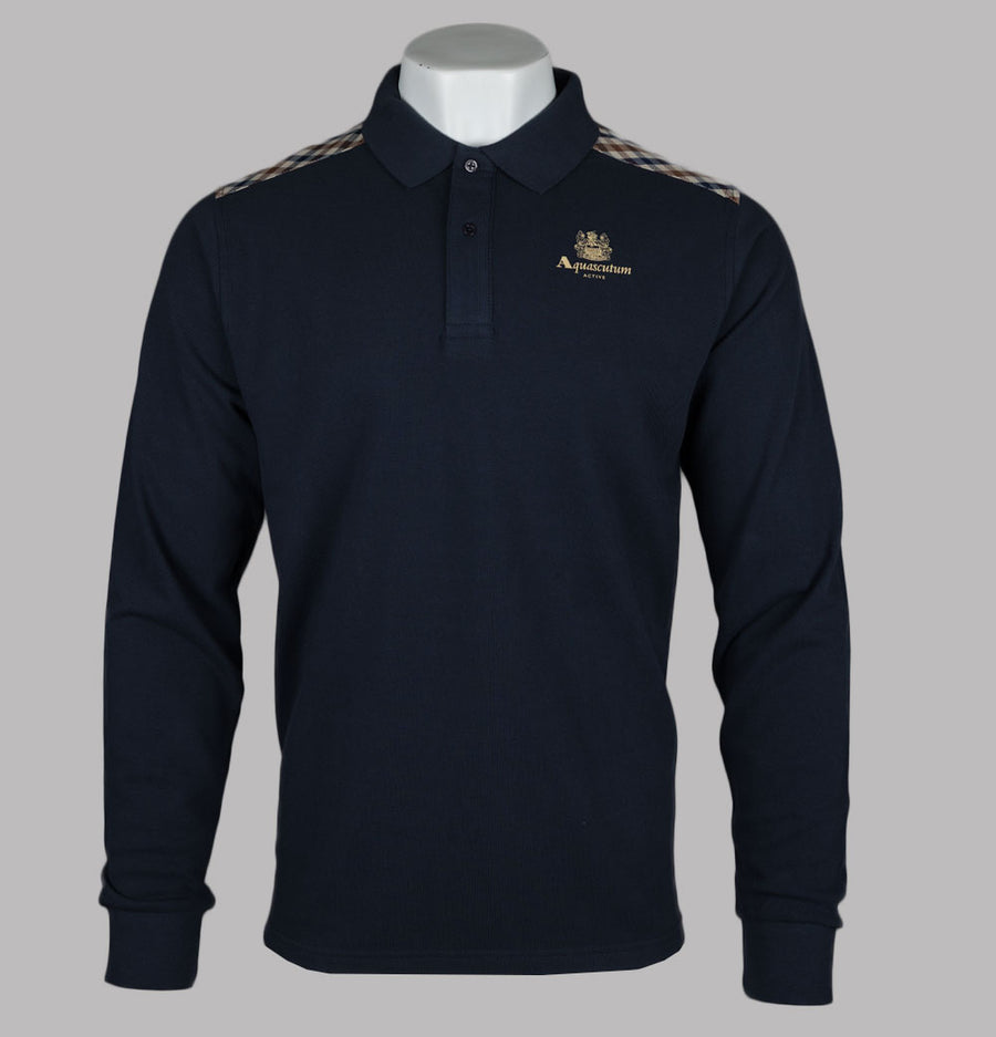 Aquascutum Stripes Piquet LS Polo Shirt Navy