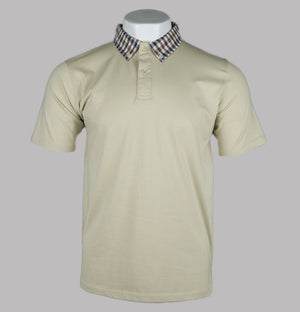 Aquascutum Supima Club Check Rib Polo Shirt Beige