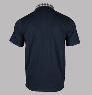 Aquascutum Supima Club Check Rib Polo Shirt Navy