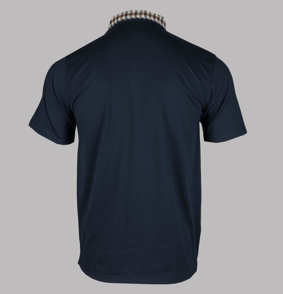 Aquascutum Supima Club Check Rib Polo Shirt Navy