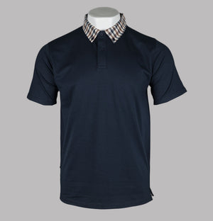 Aquascutum Supima Club Check Rib Polo Shirt Navy