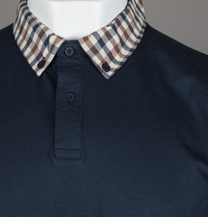 Aquascutum Supima Club Check Rib Polo Shirt Navy
