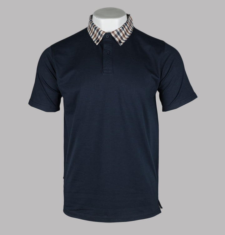Aquascutum Supima Club Check Rib Polo Shirt Navy