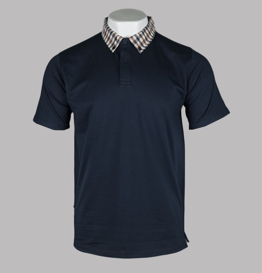 Aquascutum Supima Club Check Rib Polo Shirt Navy