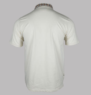 Aquascutum Supima Club Check Rib Polo Shirt Old White