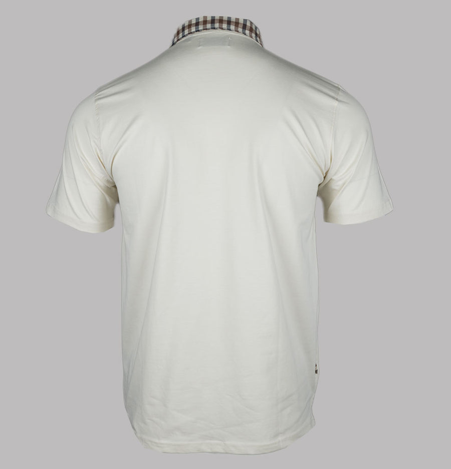 Aquascutum Supima Club Check Rib Polo Shirt Old White