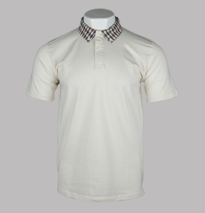 Aquascutum Supima Club Check Rib Polo Shirt Old White