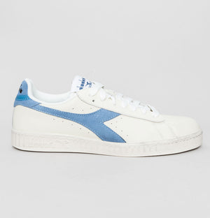 Diadora Game L Low Waxed Suede Pop Trainers White/Blue Denim