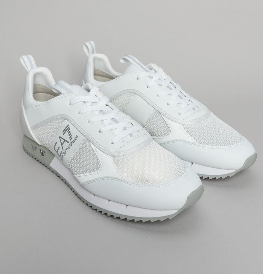 EA7 Emporio Armani Multi Logo Trainers White/Silver