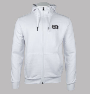 EA7 Logo Series Back Taping Full Zip Hooded Sweatshirt White
