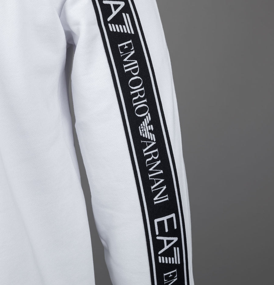 EA7 Logo Series Back Taping Full Zip Hooded Sweatshirt White
