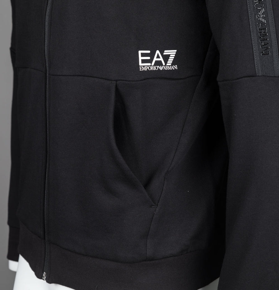 EA7 Logo Series Taping Full Zip Hooded Sweatshirt Black