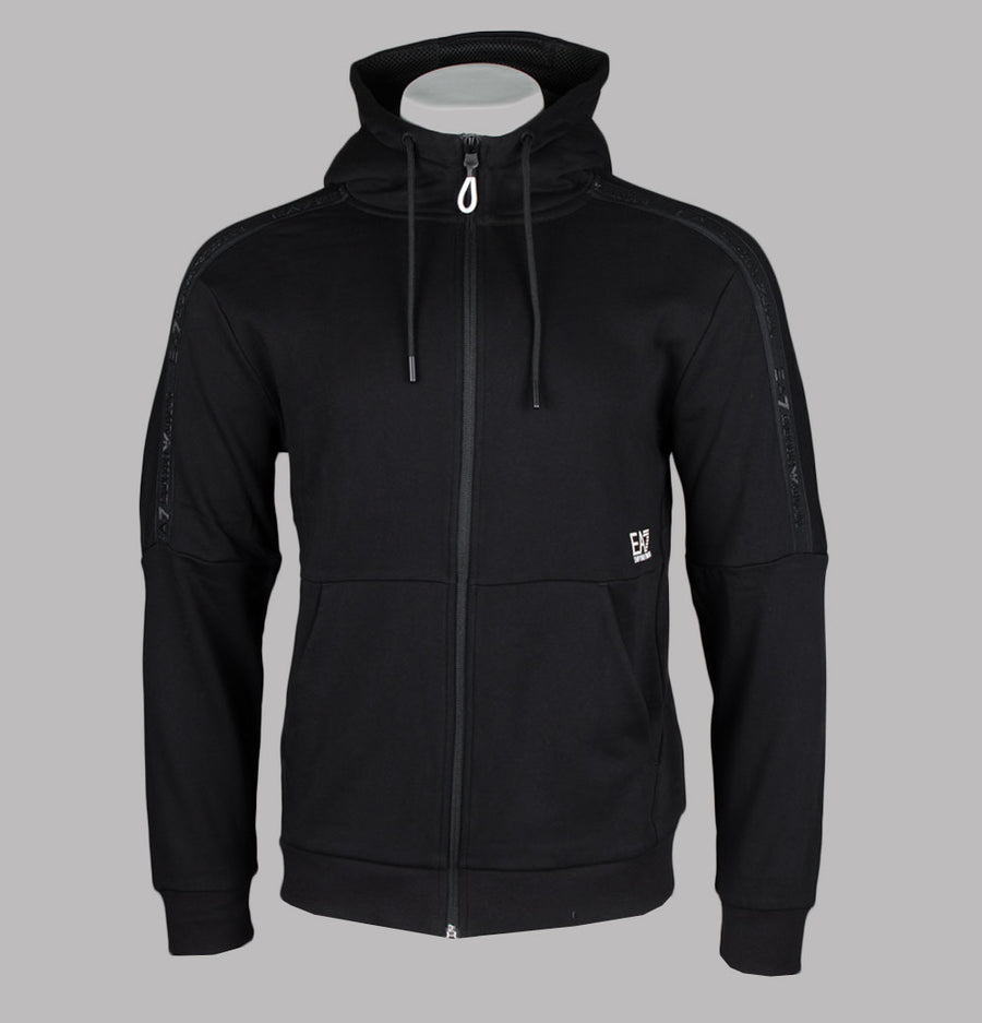 EA7 Logo Series Taping Full Zip Hooded Sweatshirt Black